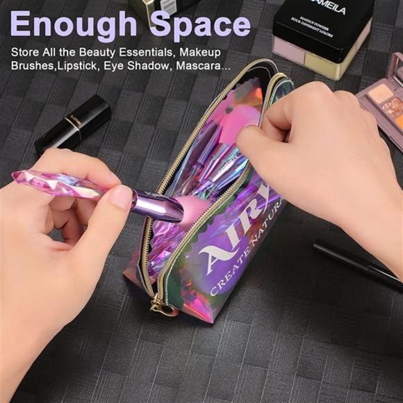 12 Pcs Pink Crystal handle l Makeup Brush Set with Makeup Bag and 1 Sponge - Picture 4 of 6